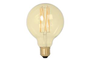 foto van product LED volglas filament globelamp dimbaar E27 240V Goud Calex